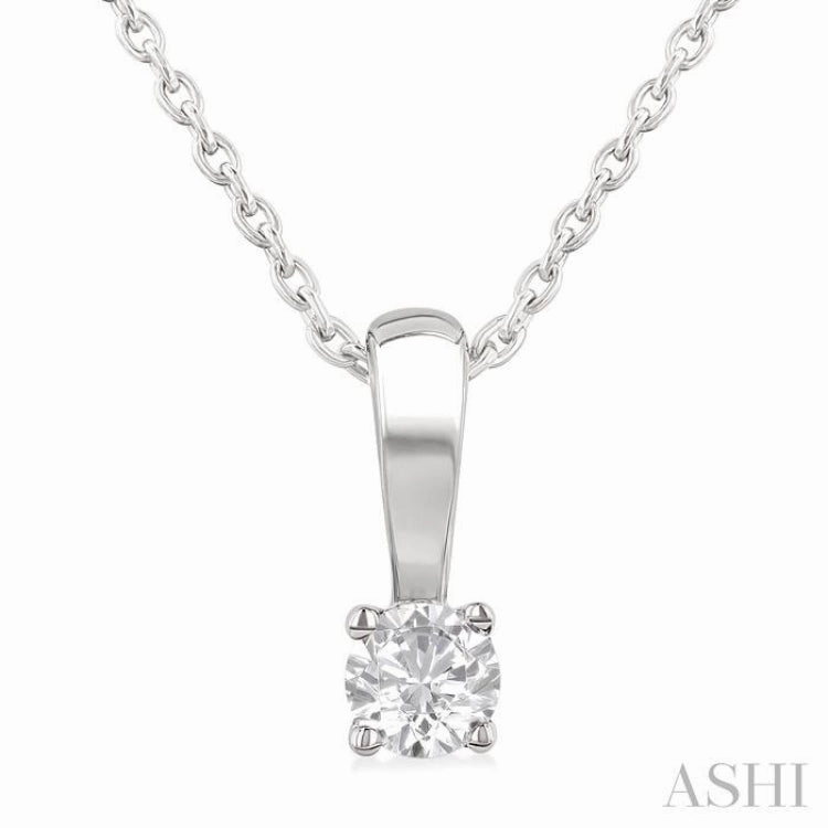1/10 Ctw Prong Set Round Cut Diamond Solitaire Pendant With Chain in 14K White Gold