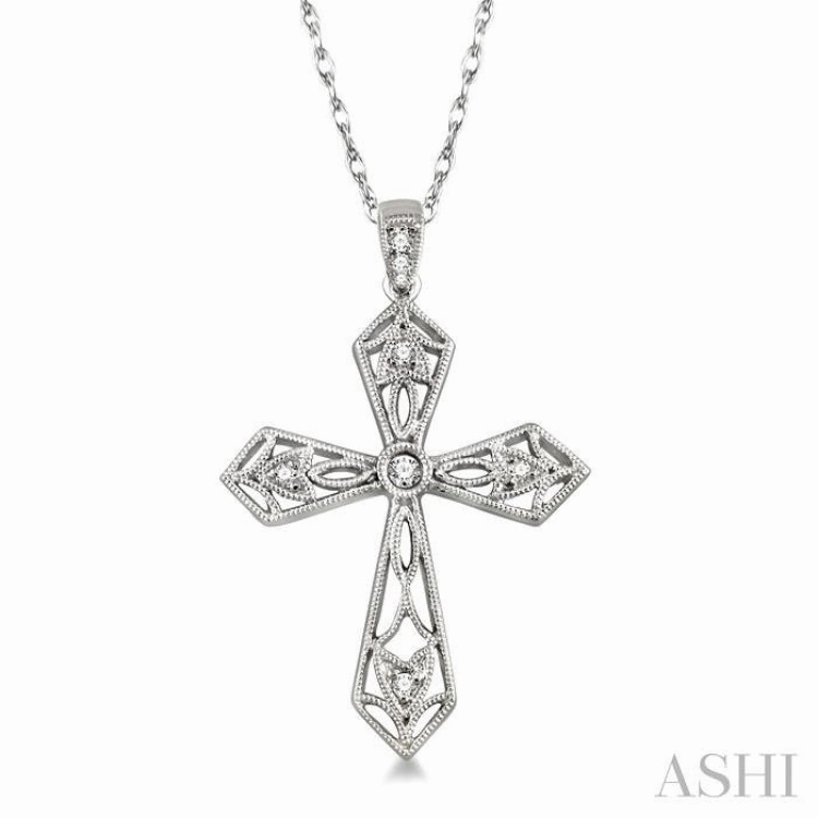1/10 ctw Round Cut Diamond Cross Pendant in 14K White Gold with Chain