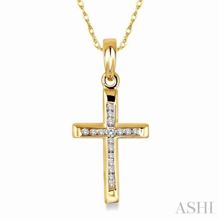 1/10 ctw Single Cut Diamond Cross Pendant in 10K Yellow Gold with Chain