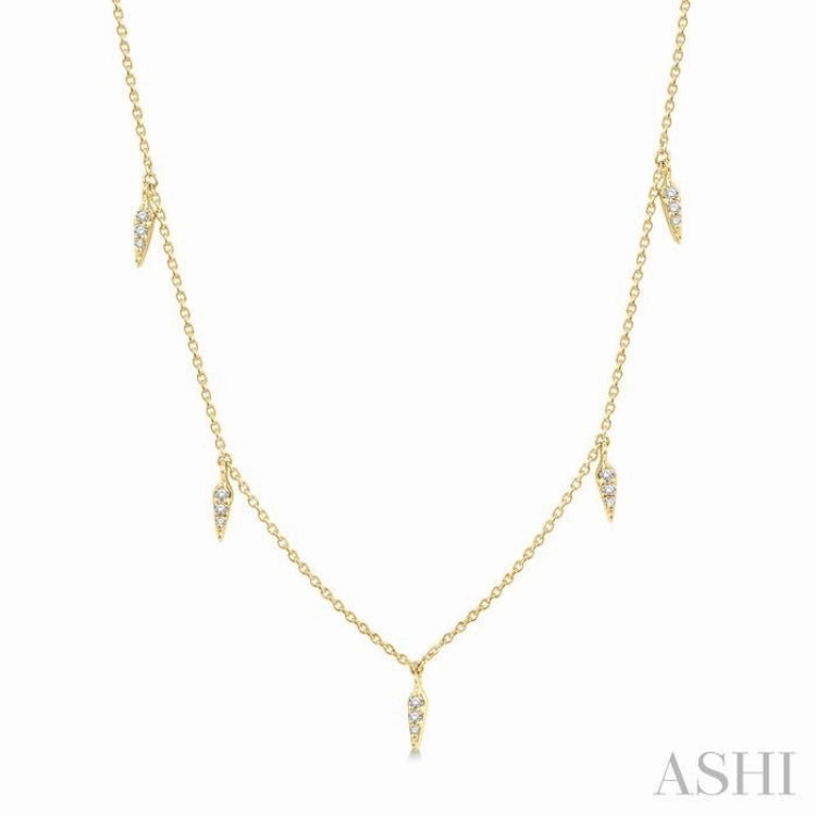 1/10 Ctw Spearhead Mount Round Cut Diamond Station Necklace in 14K Yellow Gold