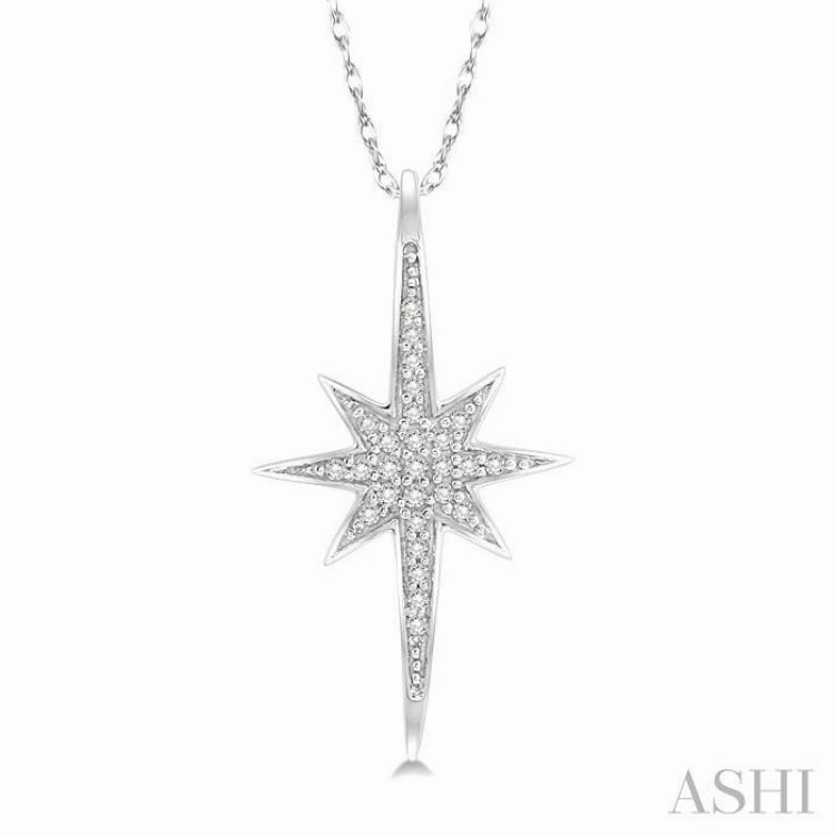 1/10 ctw Star Charm Round Cut Diamond Pendant With Link Chain in 10K White Gold
