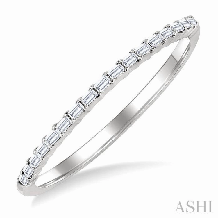 1/10 ctw Straight Row Baguette Cut Diamond Stackable Fashion Band in 10K White Gold