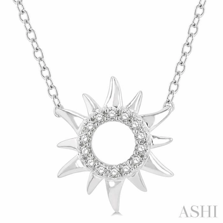 1/10 ctw Sun Symbol Petite Round Cut Diamond Fashion Pendant With Chain in 10K White Gold