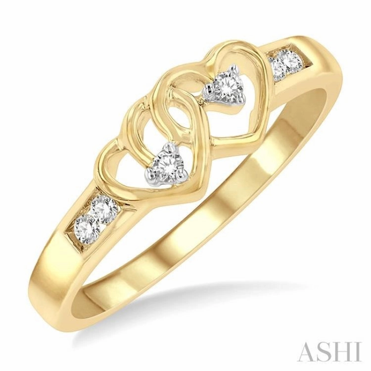 1/10 ctw Twin Hearts Diamond Ring in 10K Yellow Gold