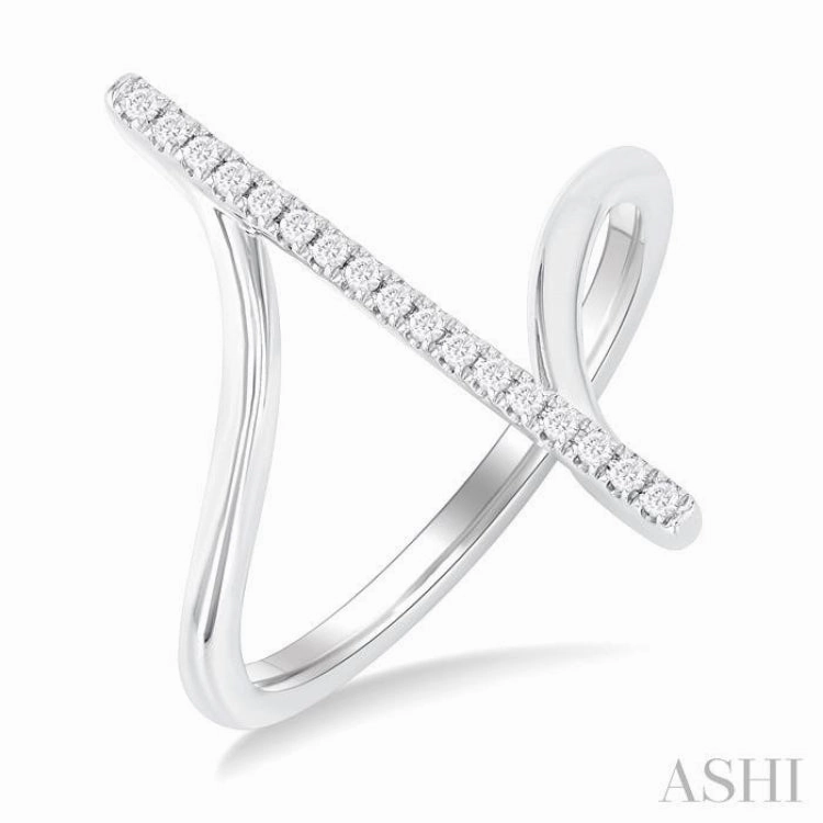 1/10 Ctw Wide Bypass Bar Intersection Round Cut Diamond Lightweight Fashion Ring in 10K White Gold