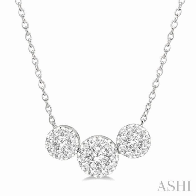 1 1/2 ctw 3-Stone Lovebright Round Cut Diamond Necklace in 14K White Gold