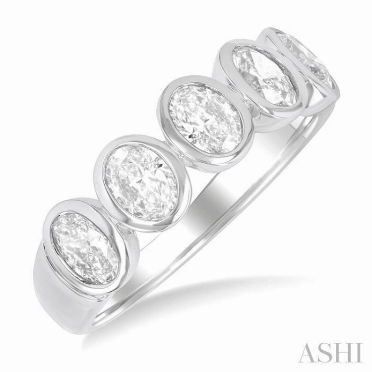 1 1/2 Ctw 5-Stone Bezel Set Oval Cut Diamond Fashion Band in 14K White Gold