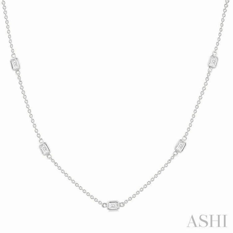 1 1/2 ctw Emerald Cut Diamond Station Necklace in 14K White Gold