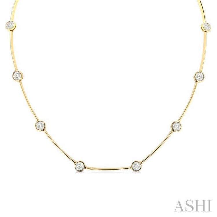 1 1/2 Ctw Lovebright Circular Mount & Bar Link Round Cut Diamond Choker Necklace in 14K Yellow and White Gold