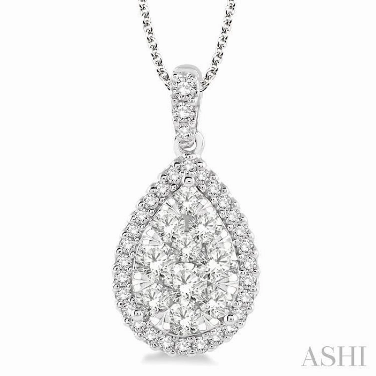 1 1/2 ctw Pear Shape Diamond Lovebright Pendant in 14K White Gold with Chain