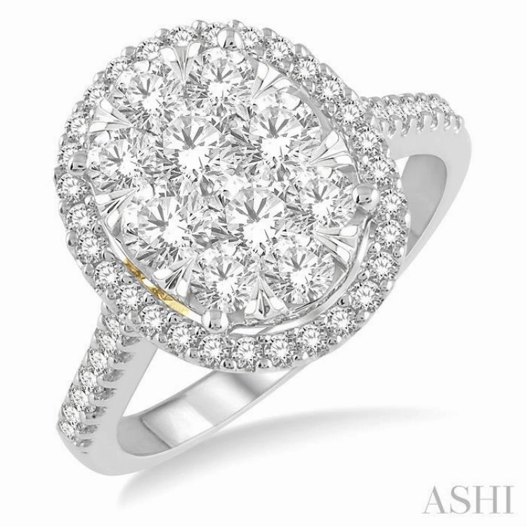 1 1/2 ctw Round Diamond Lovebright Halo Engagement Ring in 14K White and Yellow Gold