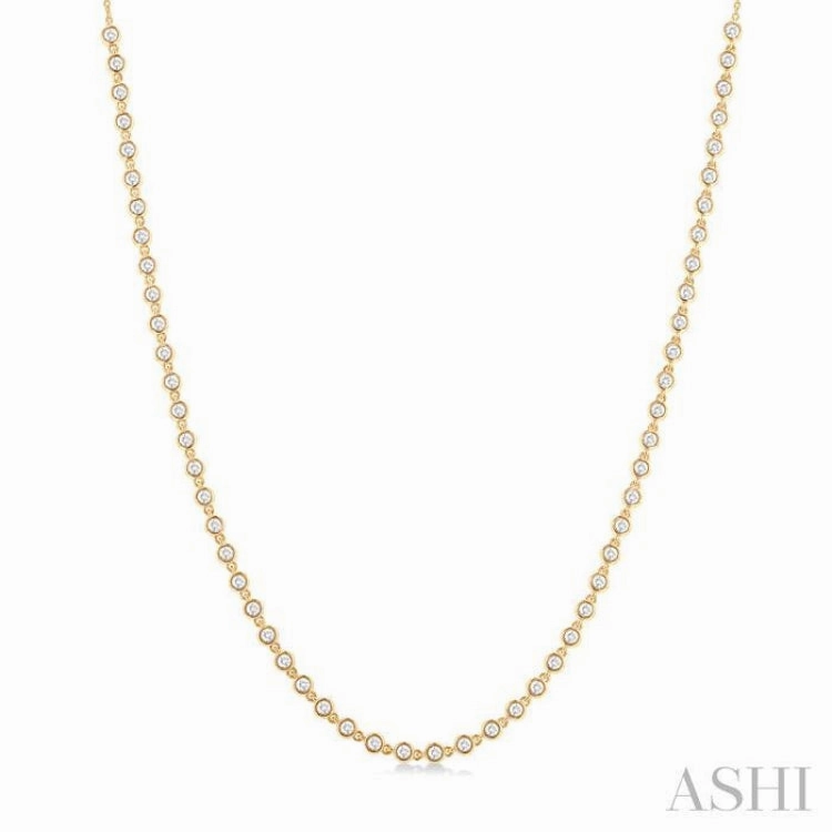1 1/4 Ctw Bezel Set Round Cut Diamond Tennis Necklace in 14K Yellow Gold
