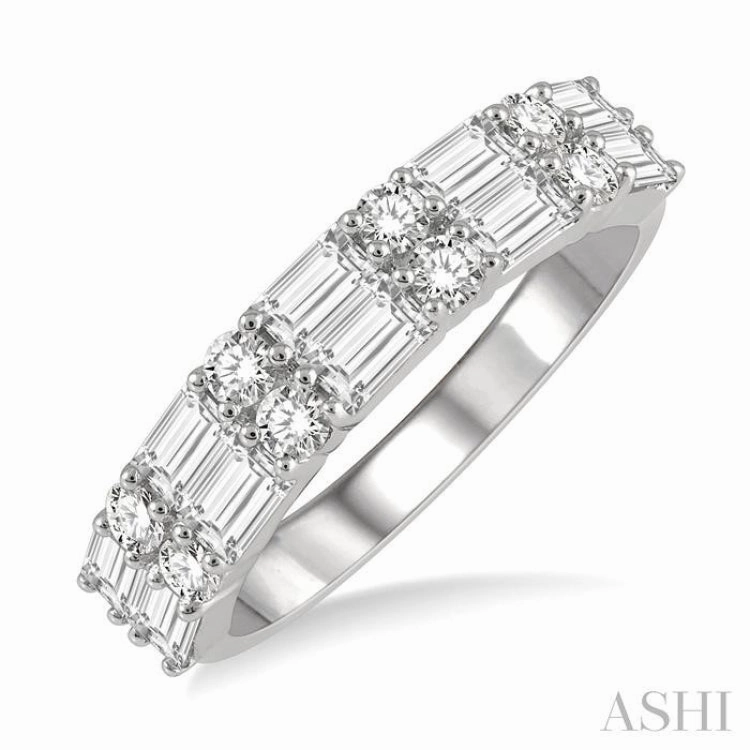 1 1/5 ctw Double Baguette and Round Cut Diamond Fashion Band in 14K White Gold