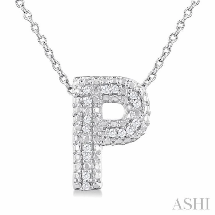 1/20 ctw Bubble Accent Initial 'P' Round Cut Diamond Fashion Pendant With Chain in Sterling Silver