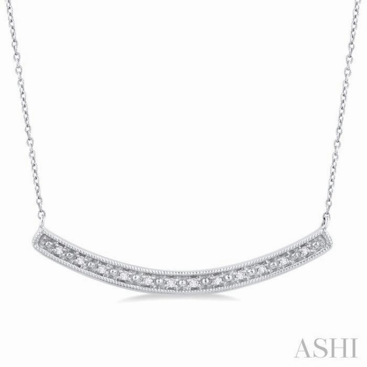 1/20 Ctw Curved Bar Round Cut Diamond Pendant With Chain in Sterling Silver