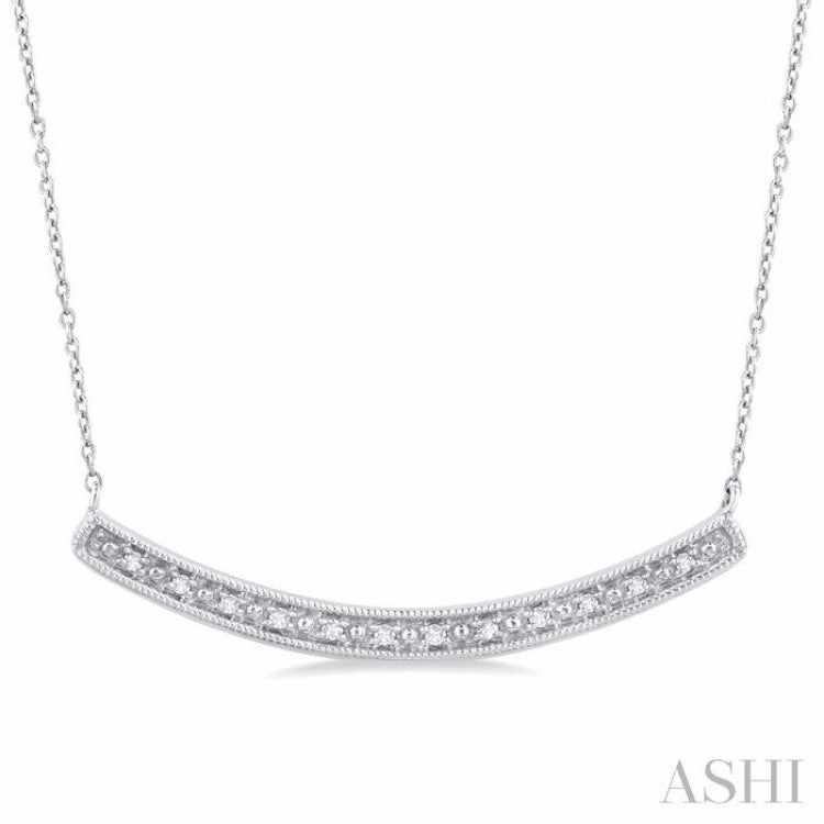 1/20 Ctw Curved Bar Round Cut Diamond Pendant With Chain in Sterling Silver