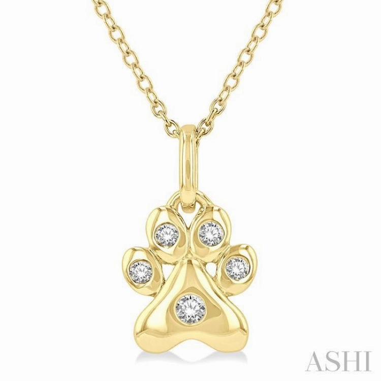 1/20 ctw Dog Paw Petite Round Cut Diamond Fashion Pendant With Chain in 10K Yellow Gold