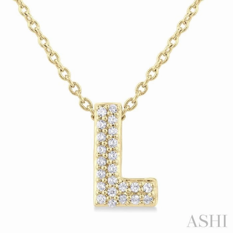 1/20 Ctw Initial 'L' Round Cut Diamond Fashion Pendant With Chain in 10K Yellow Gold
