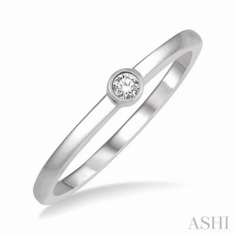 1/20 ctw Lightweight Bezel Set Round Cut Diamond Petite Ring in 10K White Gold