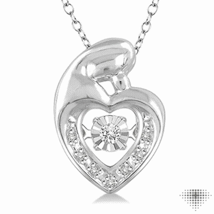 1/20 ctw Round Cut Diamond Emotion Mom & Child Pendant in Sterling Silver with Chain