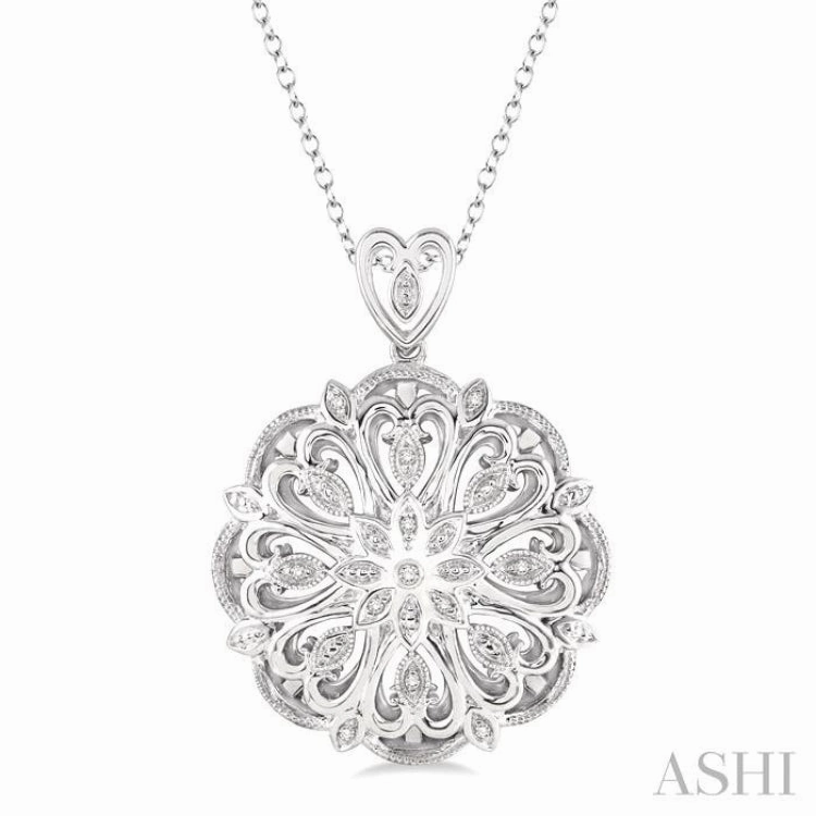 1/20 ctw Round Cut Diamond Medallion Pendant in Sterling Silver with Chain