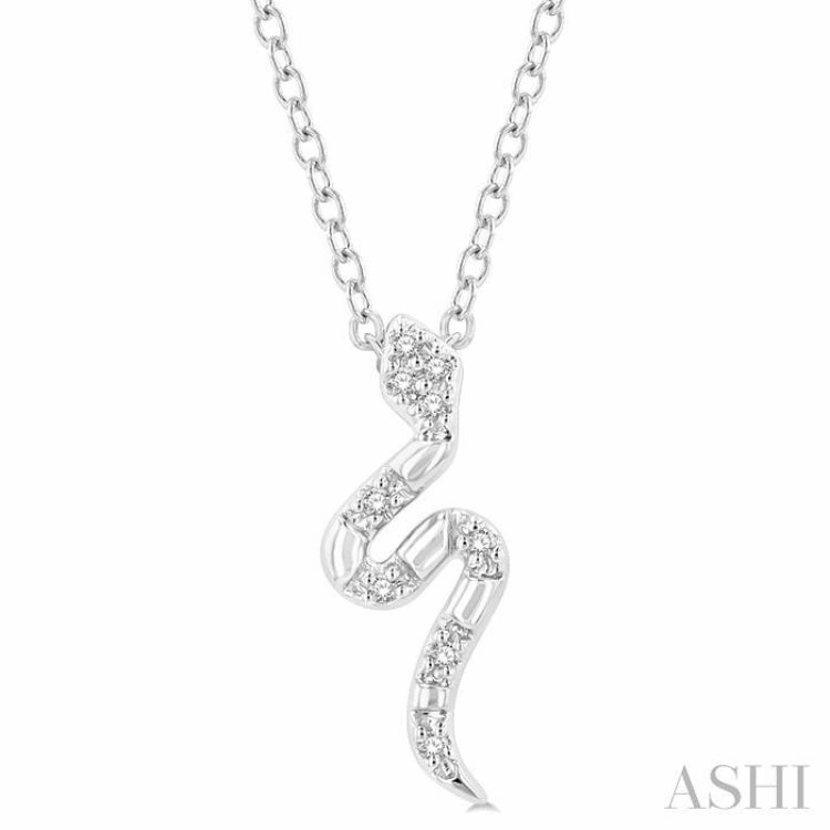 1/20 ctw Snake Petite Round Cut Diamond Fashion Pendant With Chain in 10K White Gold