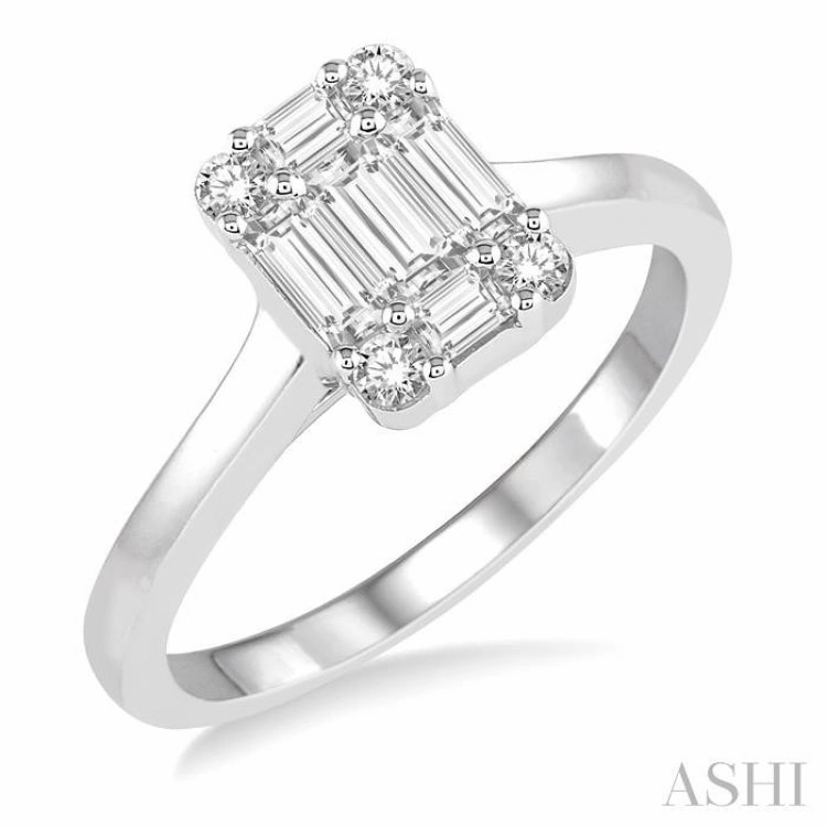 1/2 Ctw Baguette and Round Cut Fusion Diamond Engagement Ring in 14K White Gold