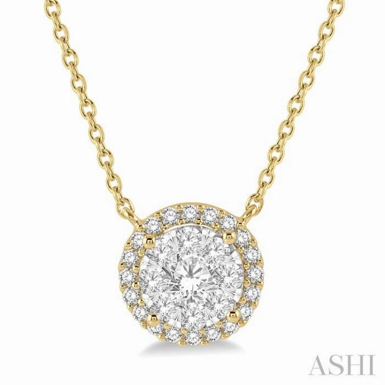 1/2 Ctw Circular Round Cut Diamond Lovebright Pendant With Chain in 14K Yellow and White Gold