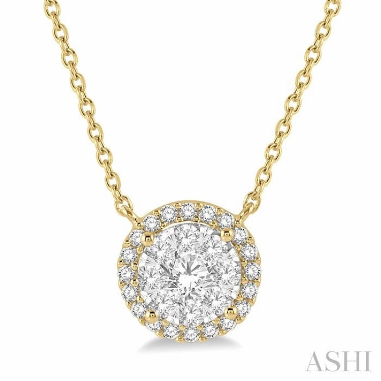 1/2 Ctw Circular Round Cut Diamond Lovebright Pendant With Chain in 14K Yellow and White Gold