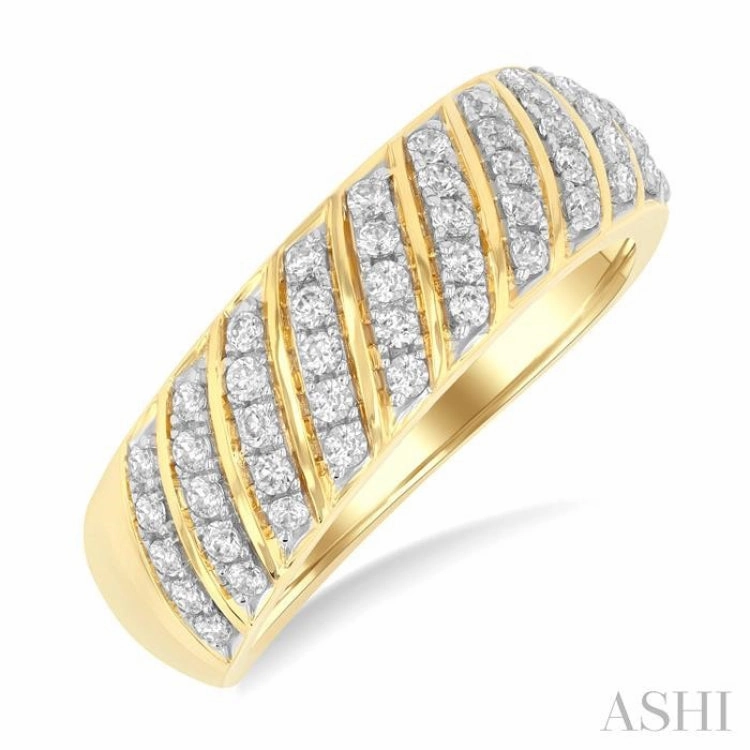 1/2 ctw Dome Shape Slanted Ribbed Pattern Round Cut Diamond Fashion Ring in 10K Yellow Gold