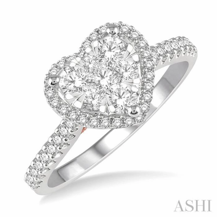 1/2 ctw Heart Shape Lovebright Diamond Cluster Ring in 14K White and Rose Gold