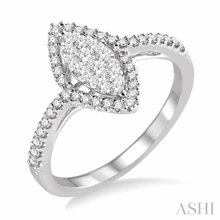 1/2 ctw Marquise Shape Round Cut Diamond Lovebright Ring in 14K White Gold