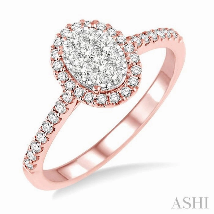 1/2 ctw Oval Shape Diamond Lovebright Ring in 14K Rose and White Gold