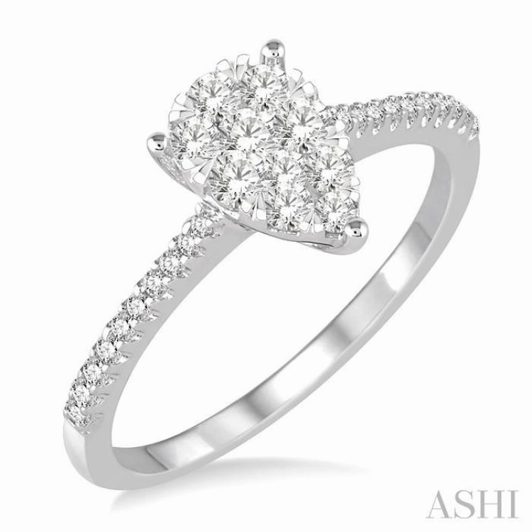 1/2 ctw Pear Shape Diamond Lovebright Ring in 14K White Gold