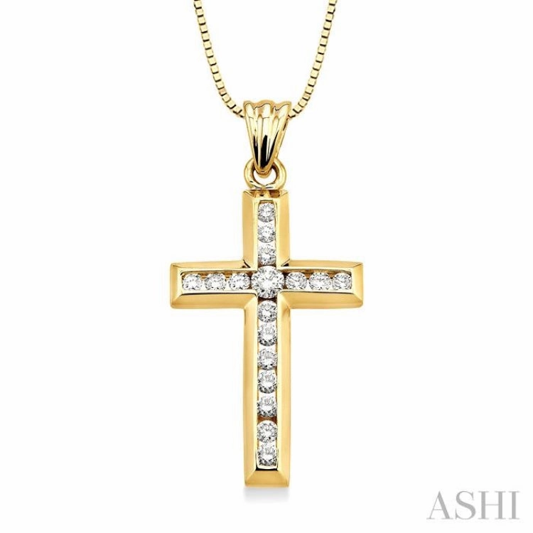 1/2 ctw Round Cut Diamond Cross Pendant in 10K Yellow Gold with Chain