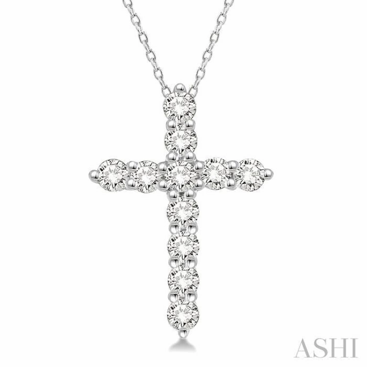 1/2 ctw Round Cut Diamond Cross Pendant in 14K White Gold with Chain