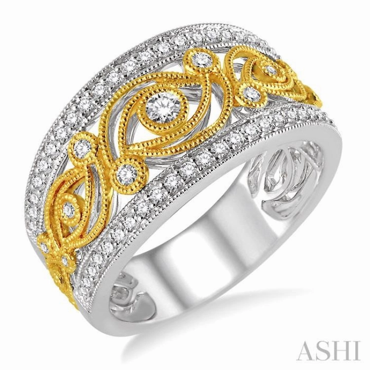 1/2 ctw Round Cut Diamond Fashion Band in 14K White and Yellow Gold
