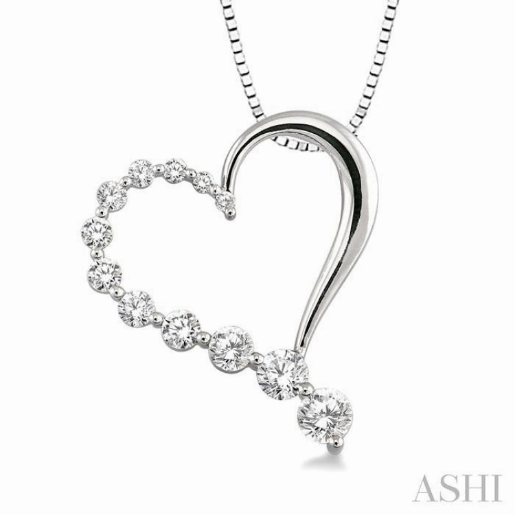 1/2 ctw Round Cut Diamond Heart Half Journey Pendant in 14K White Gold with Chain