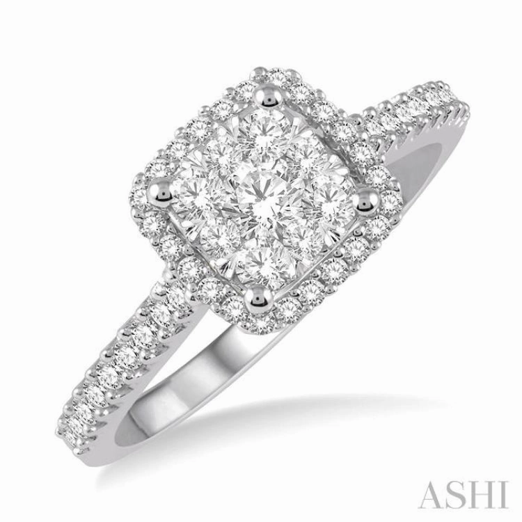1/2 ctw Round Diamond Lovebright Halo Engagement Ring in 14K White and Yellow Gold