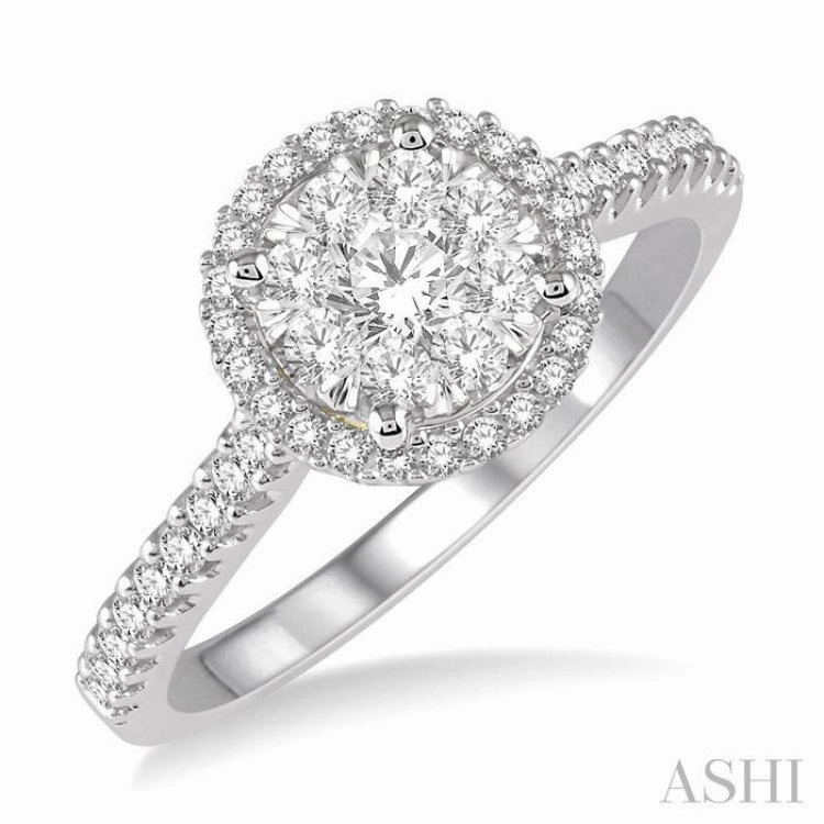1/2 ctw Round Diamond Lovebright Halo Engagement Ring in 14K White and Yellow Gold
