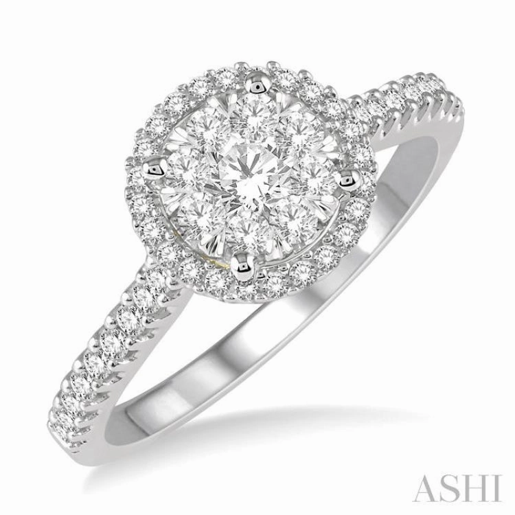 1/2 ctw Round Diamond Lovebright Halo Engagement Ring in 14K White and Yellow Gold