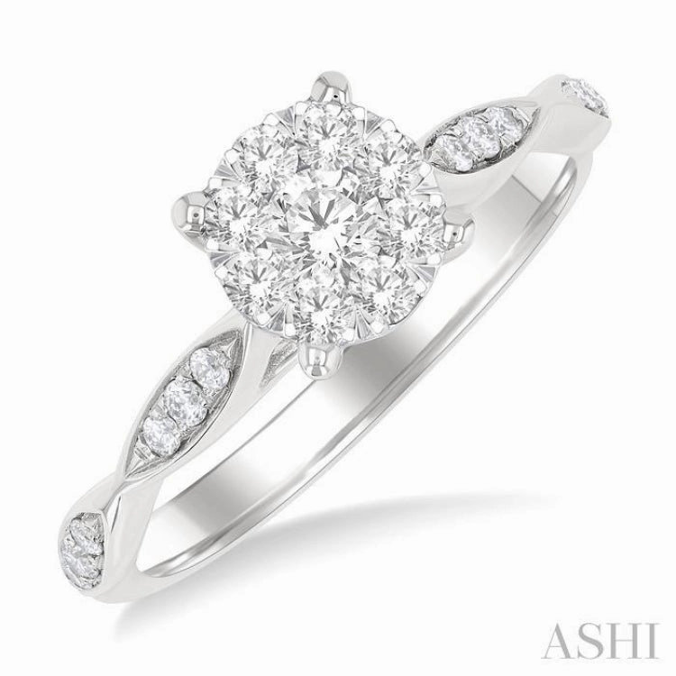 1/2 Ctw Round Shape Lovebright Marquise Carved Round Cut Diamond Engagement Ring in 14K Yellow and White Gold