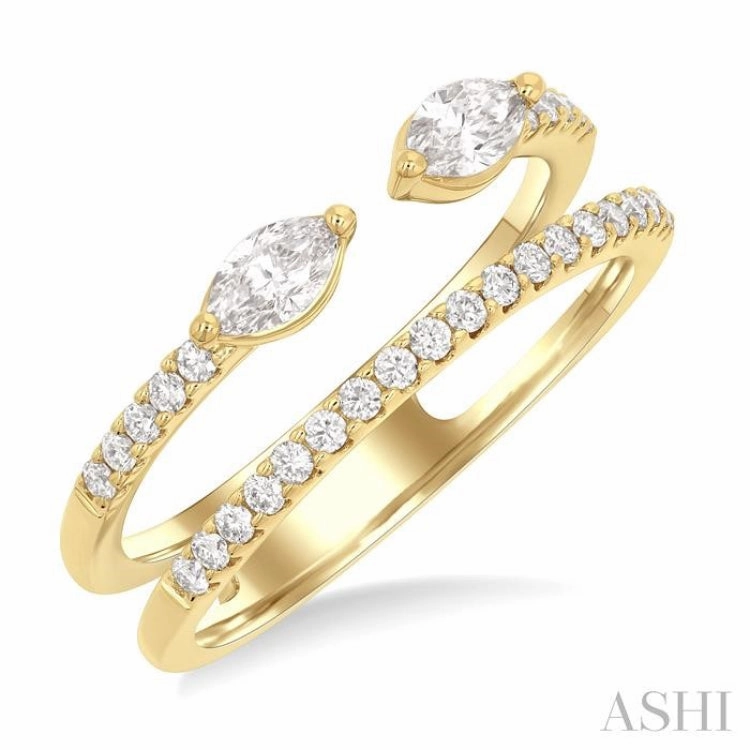 1/2 Ctw Split Twin Row 2-Stone Marquise and Round Cut Diamond Fashion Ring in 14K Yellow Gold