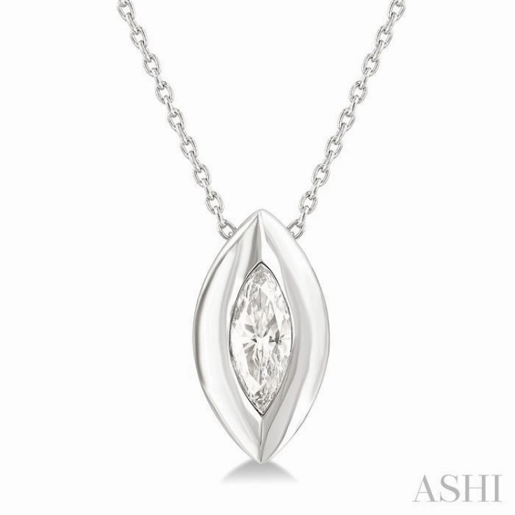 1/3 Ctw Bezel Set Marquise Cut Diamond Bubble Fashion Pendant With Chain in 14K White Gold