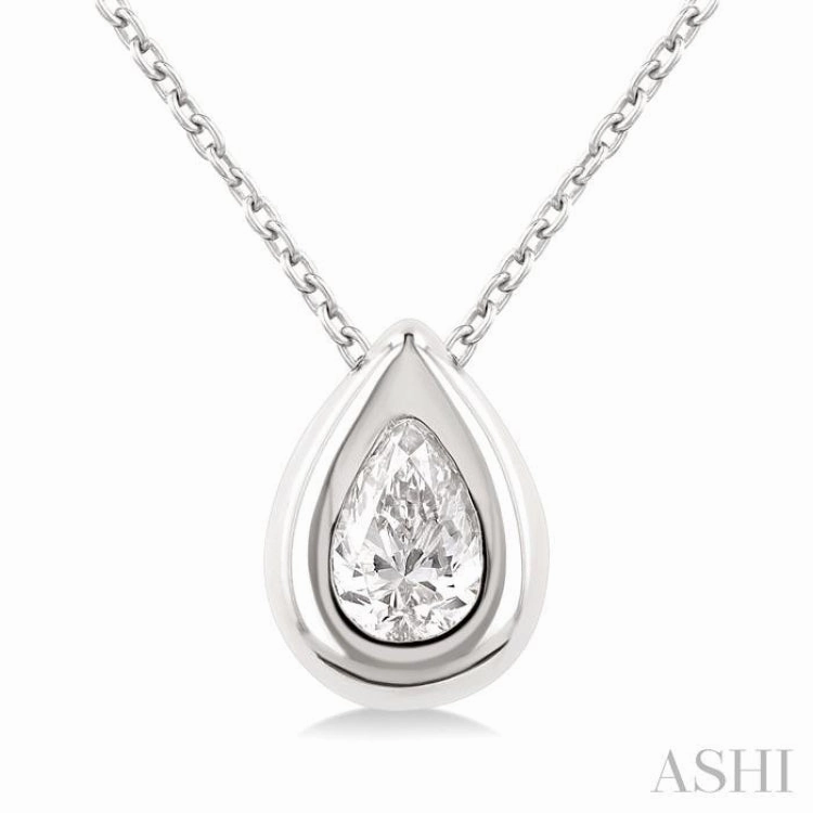 1/3 ctw Bezel Set Pear Cut Diamond Bubble Fashion Pendant With Chain in 14K White Gold