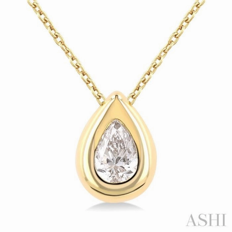 1/3 ctw Bezel Set Pear Cut Diamond Bubble Fashion Pendant With Chain in 14K Yellow Gold