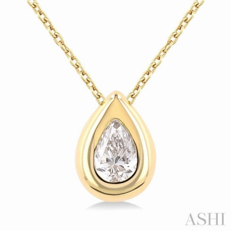 1/3 ctw Bezel Set Pear Cut Diamond Bubble Fashion Pendant With Chain in 14K Yellow Gold