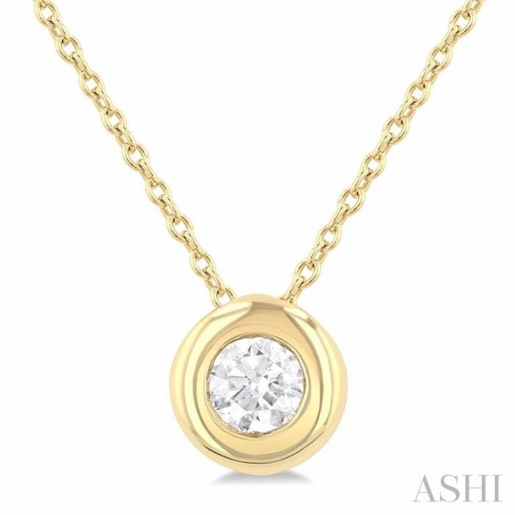 1/3 Ctw Bubble Bezel Set Round Cut Diamond Fashion Pendant With Chain in 14K Yellow Gold