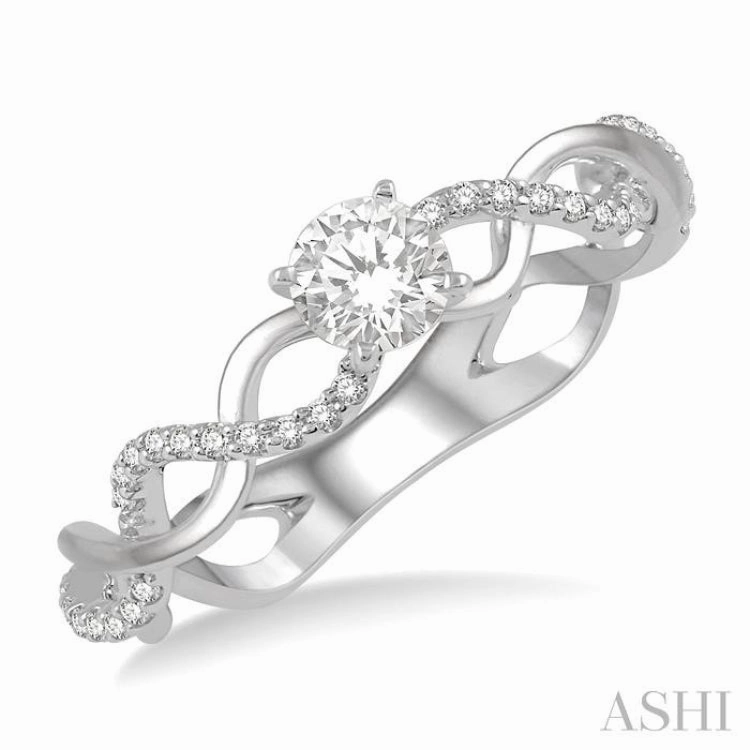 1/3 ctw Entwined Shank Diamond Engagement Ring with 1/5 Ct Round Cut Center Stone in 14K White Gold