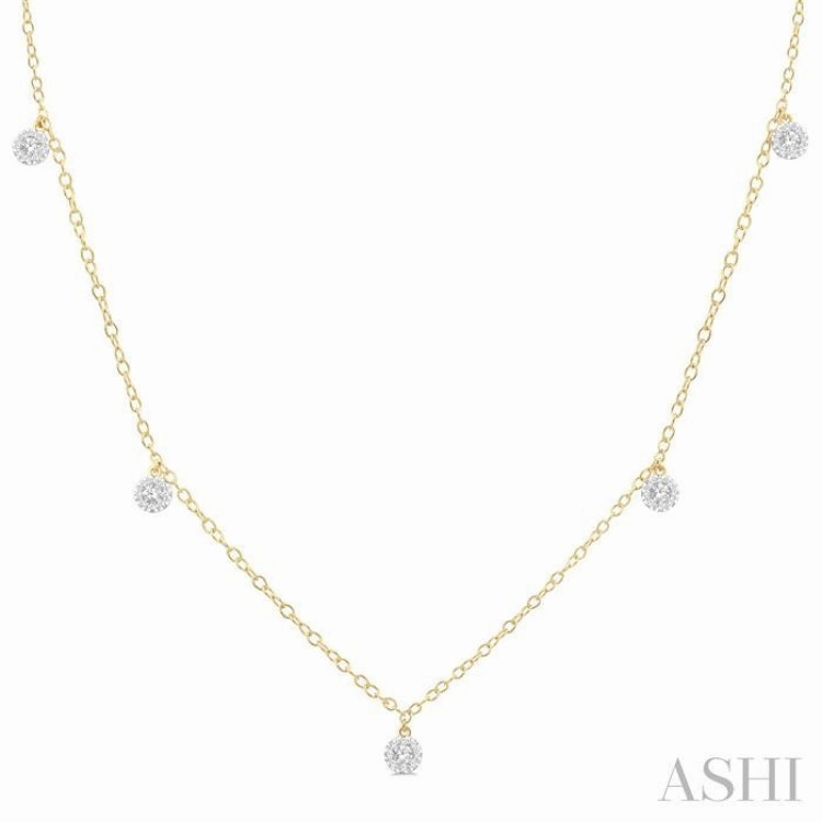 1/3 Ctw Lovebright Circular Mount Round Cut Diamond Station Necklace in 14K Yellow Gold